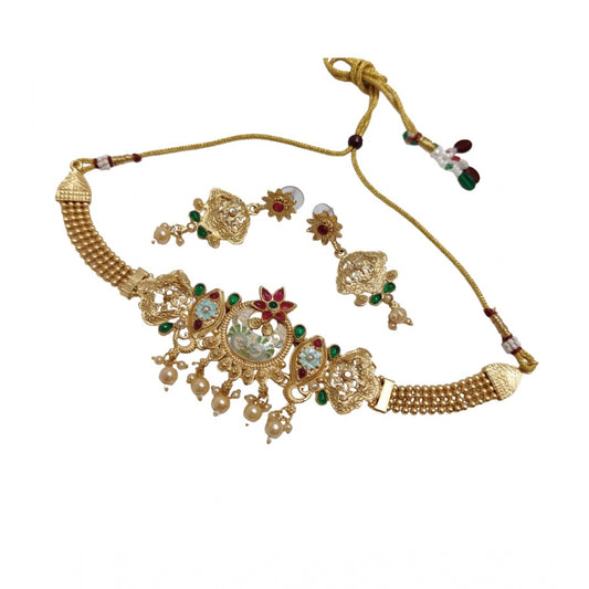 Amfyn Women's Gold Plated Meenakari Necklace And Earring Set (Multicolor)