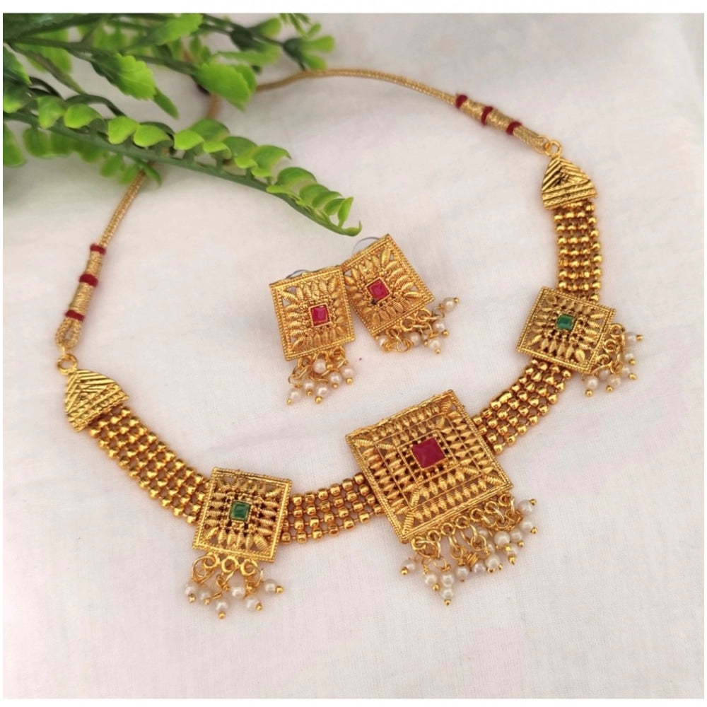 Amfyn Women's Gold Plated Choker Necklace And Earring Set (Multicolor)