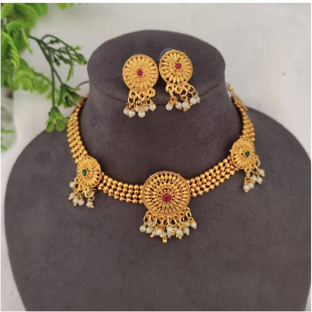 Amfyn Women's Gold Plated Choker Necklace And Earring Set (Multicolor)