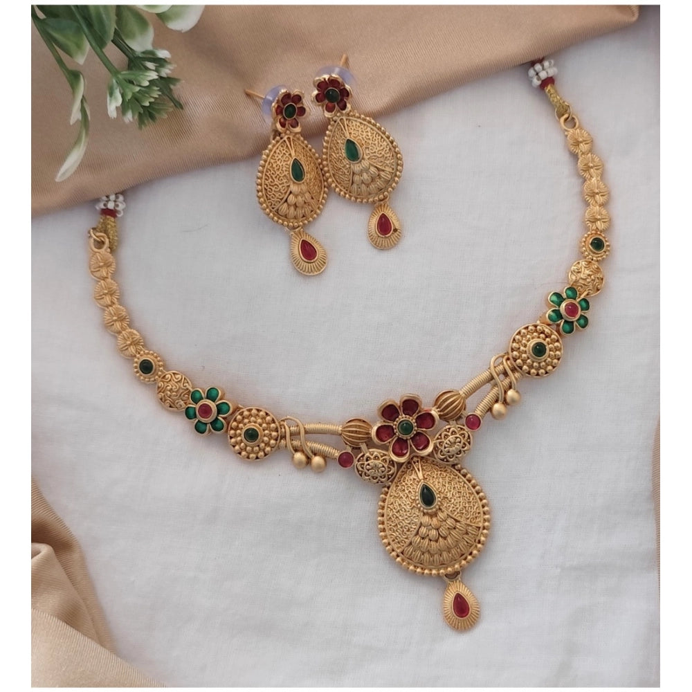 Amfyn Women's Gold Plated Necklace And Earring Set (Multicolor)