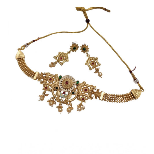 Amfyn Women's Gold Plated Meenakari Necklace And Earring Set (Multicolor)