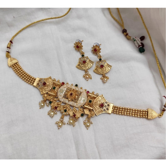 Amfyn Women's Gold Plated Meenakari Necklace And Earring Set (Multicolor)