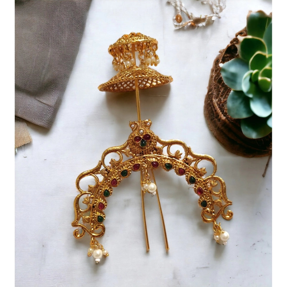 Amfyn Women's Gold Plated Hair Brooch Bun Hair Accessories (Multicolor)