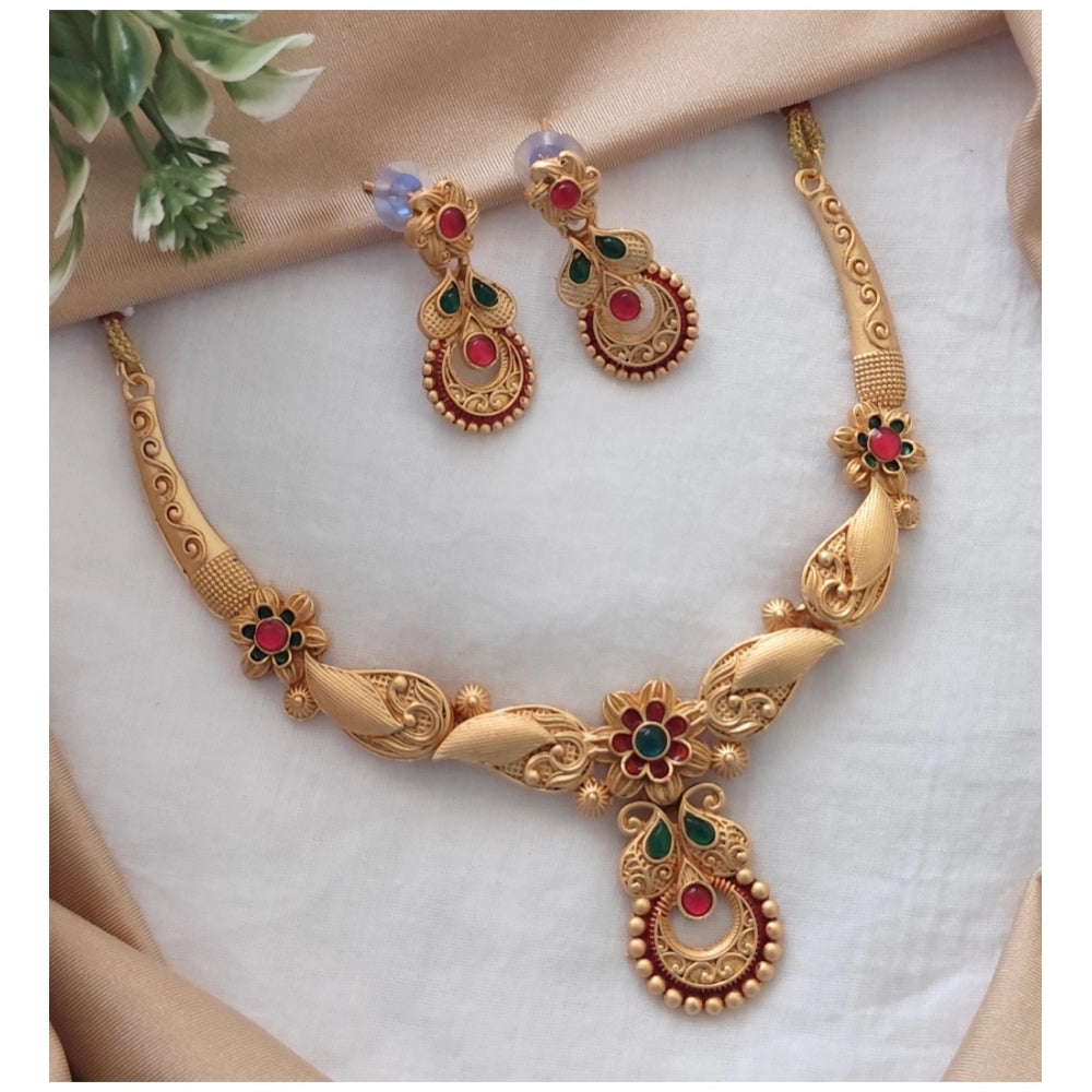 Amfyn Women's Gold Plated Necklace And Earring Set (Multicolor)