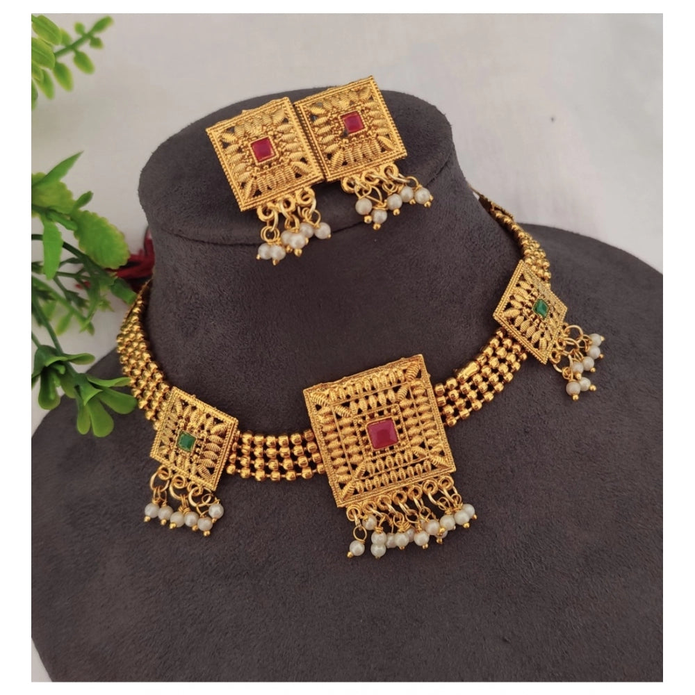 Amfyn Women's Gold Plated Choker Necklace And Earring Set (Multicolor)