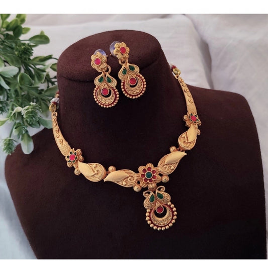 Amfyn Women's Gold Plated Necklace And Earring Set (Multicolor)