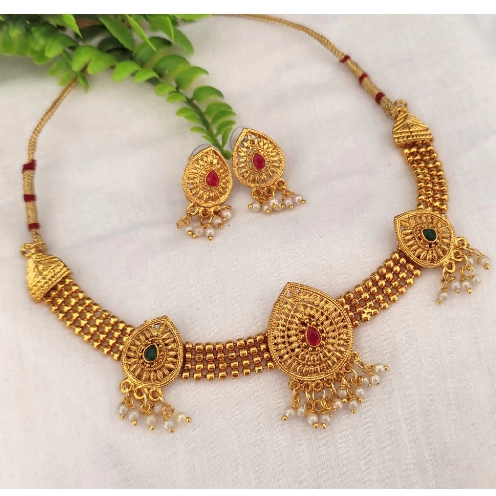 Amfyn Women's Gold Plated Choker Necklace And Earring Set (Multicolor)