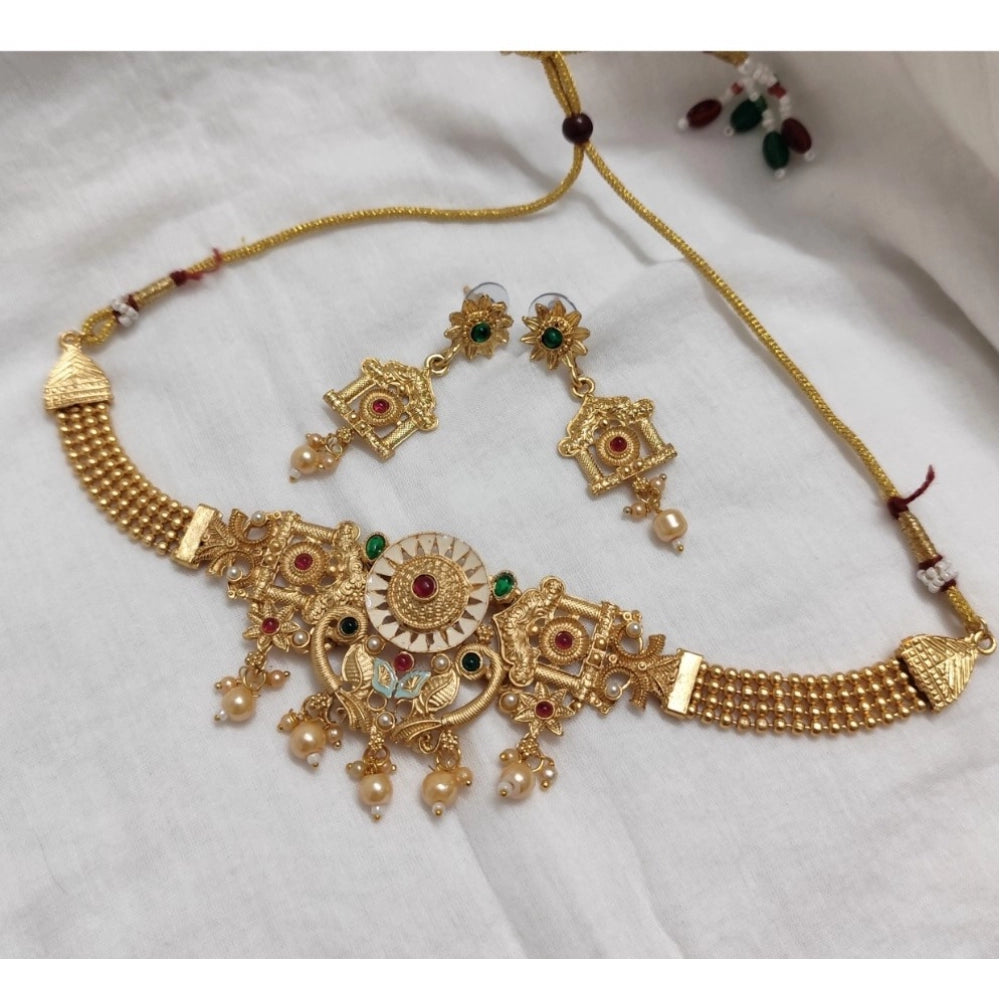 Amfyn Women's Gold Plated Meenakari Necklace And Earring Set (Multicolor)