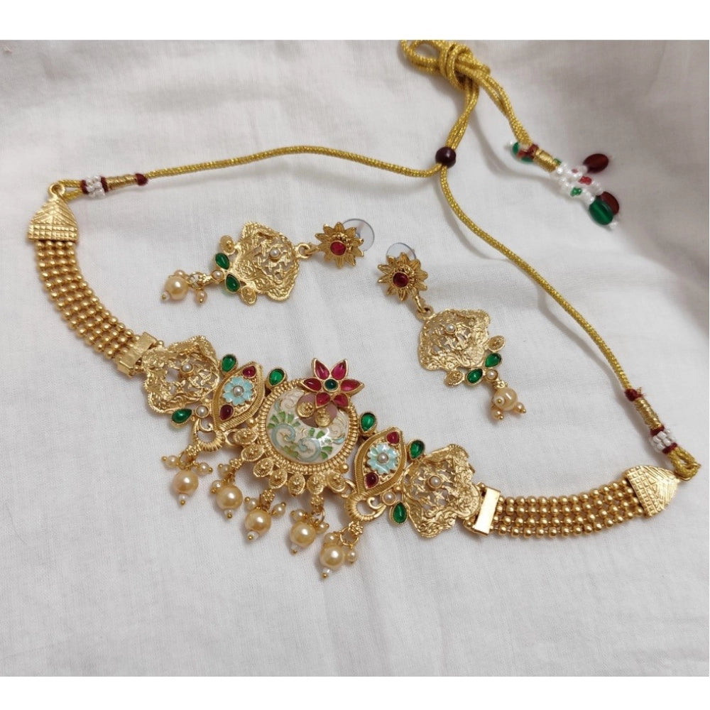 Amfyn Women's Gold Plated Meenakari Necklace And Earring Set (Multicolor)