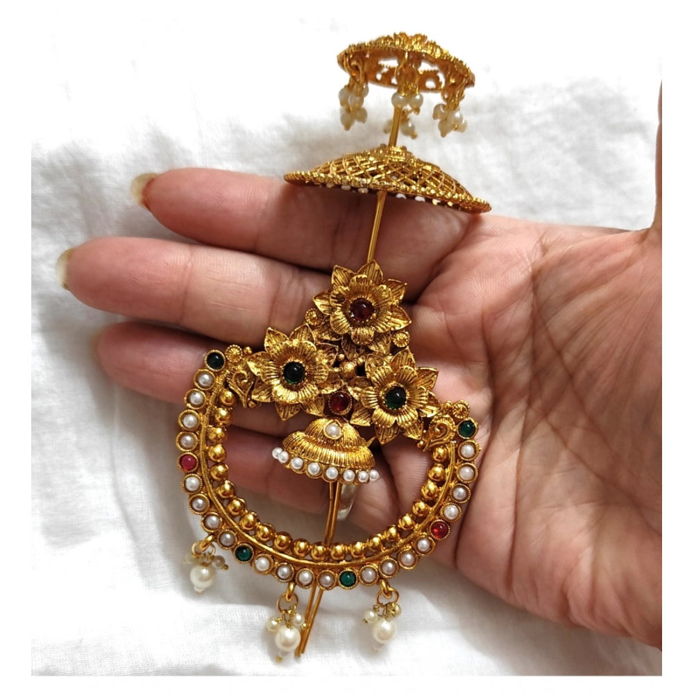 Amfyn Women's Gold Plated Hair Brooch Bun Hair Accessories (Multicolor)