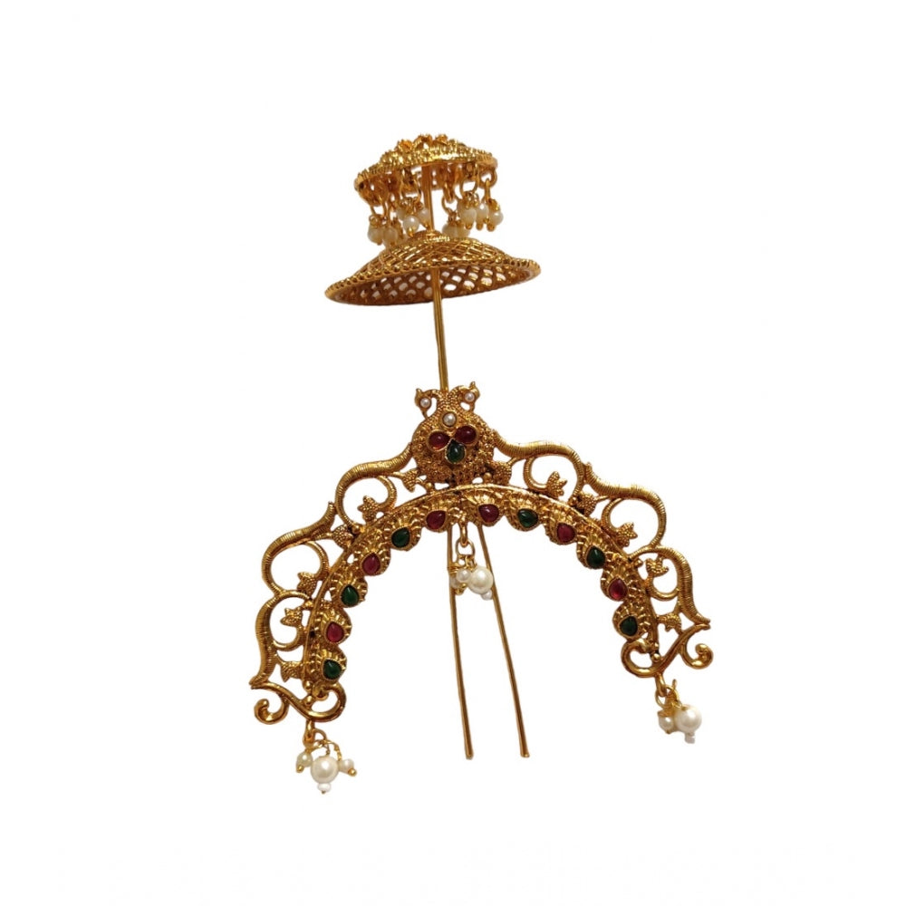 Amfyn Women's Gold Plated Hair Brooch Bun Hair Accessories (Multicolor)