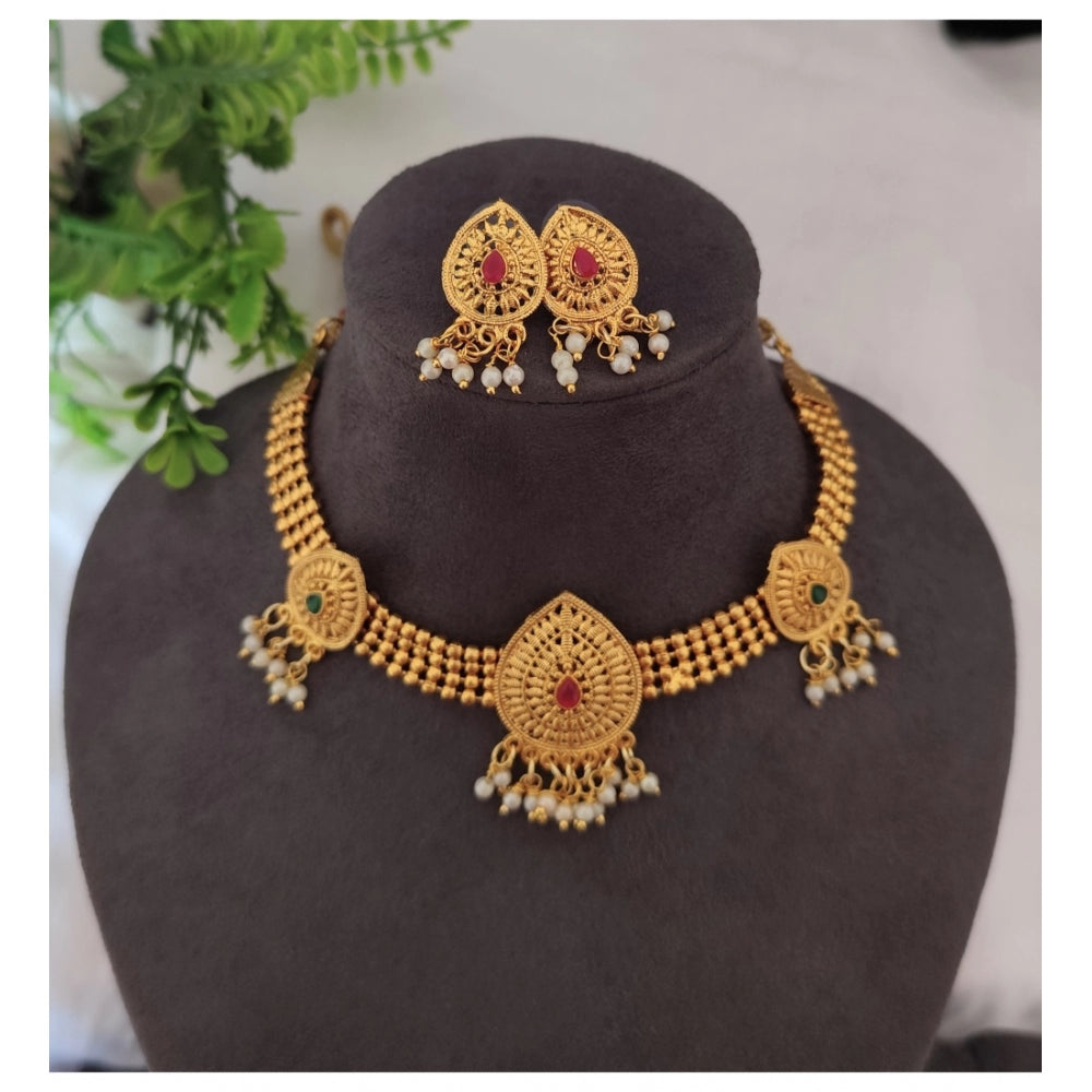 Amfyn Women's Gold Plated Choker Necklace And Earring Set (Multicolor)