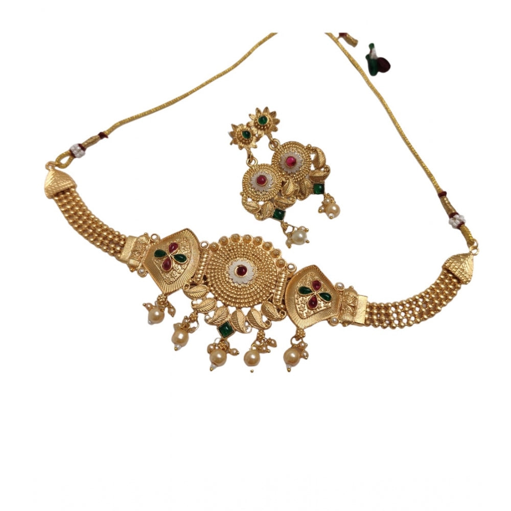 Amfyn Women's Gold Plated Meenakari Necklace And Earring Set (Multicolor)