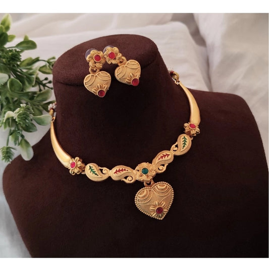 Amfyn Women's Gold Plated Necklace And Earring Set (Multicolor)