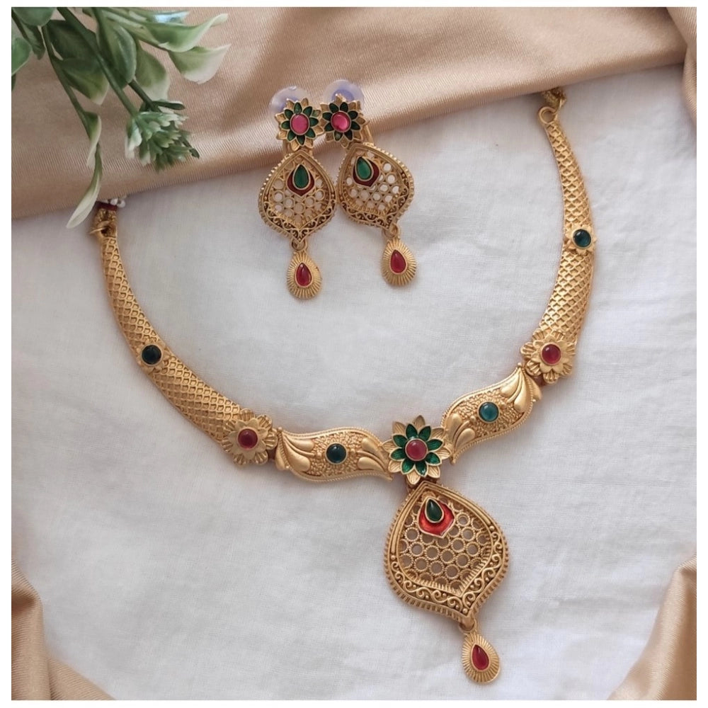 Amfyn Women's Gold Plated Necklace And Earring Set (Multicolor)