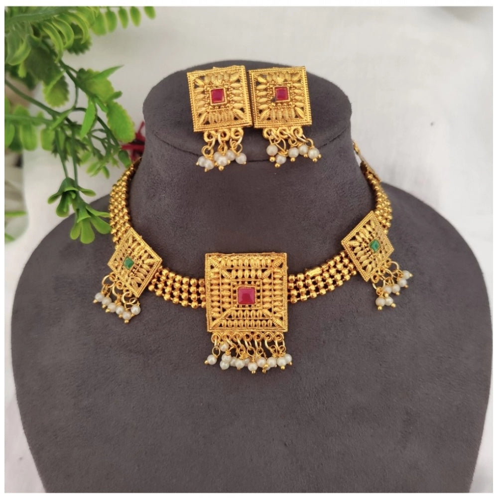 Amfyn Women's Gold Plated Choker Necklace And Earring Set (Multicolor)
