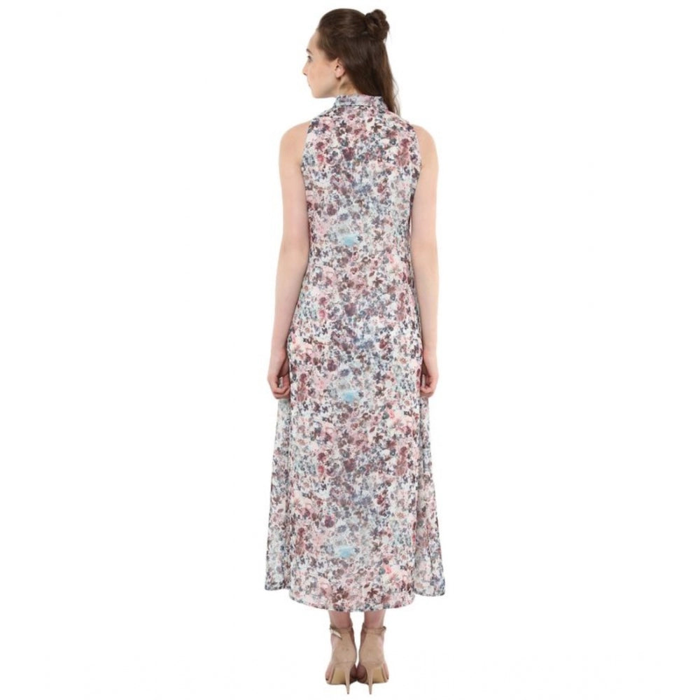 Amfyn Women's Polyester Chiffon Printed Sleeveless Dress (Multicolor)