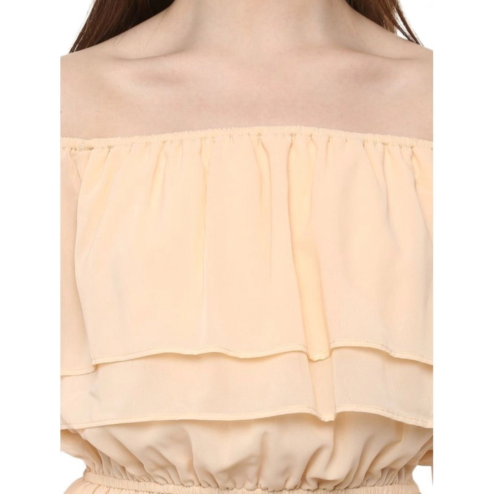 Amfyn Women's Polyester Solid Sleeveless Knee-Length Dress (Beige)