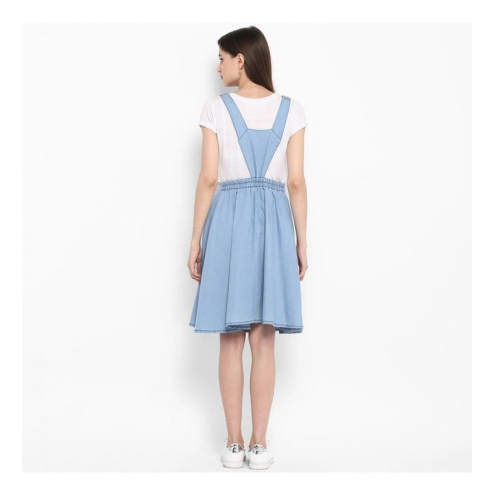 Amfyn Women's Denim Solid Sleeveless Above Knee Dress (Blue)
