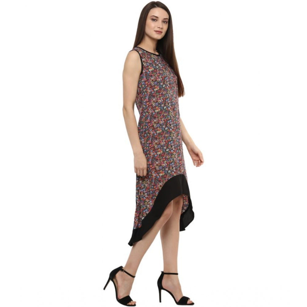 Amfyn Women's Polyester Printed Sleeveless Knee-Length Dress (Multicolor)