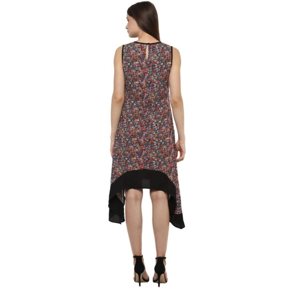 Amfyn Women's Polyester Printed Sleeveless Knee-Length Dress (Multicolor)