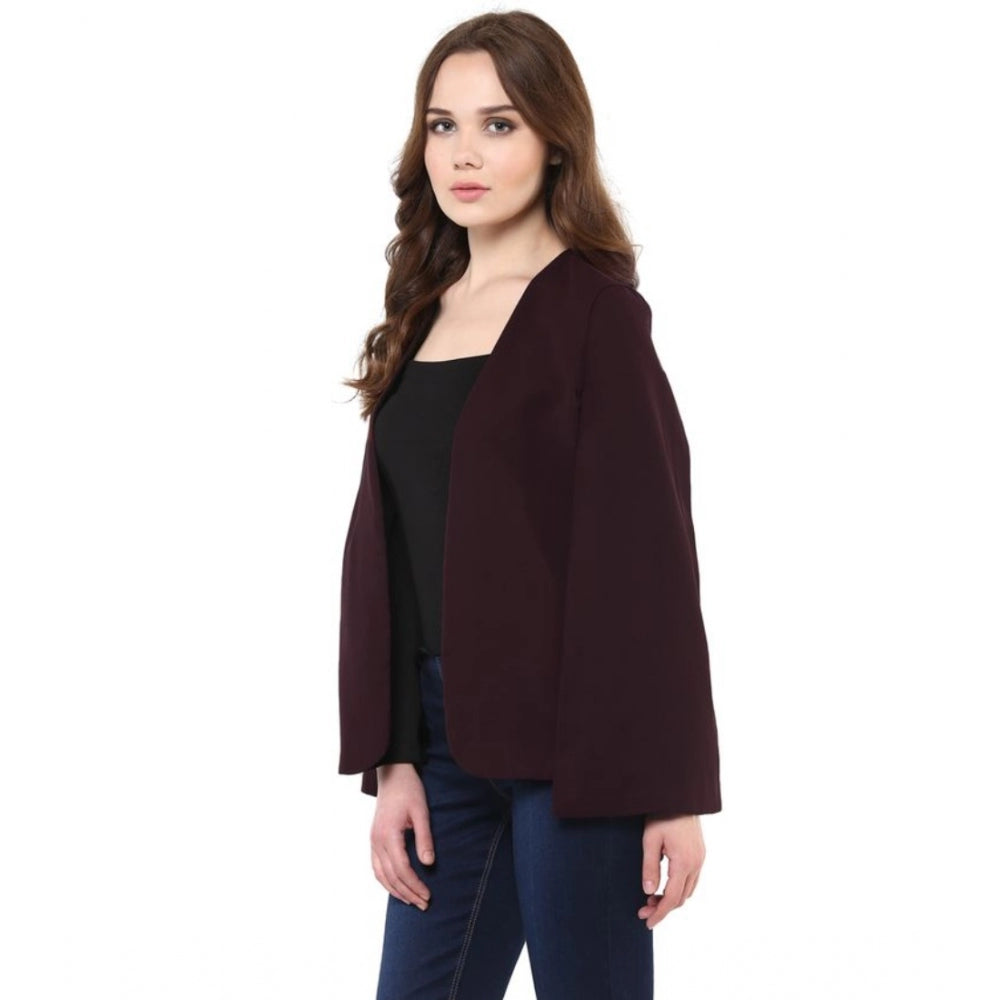 Amfyn Women's Polyester Solid Cape Sleeve Blazer (Wine)