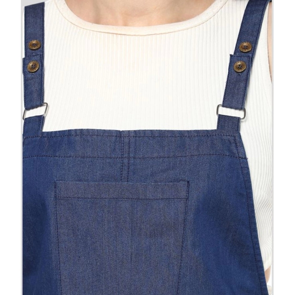 Amfyn Women's Denim Solid Shoulder Straps Above Knee Dress (Blue)