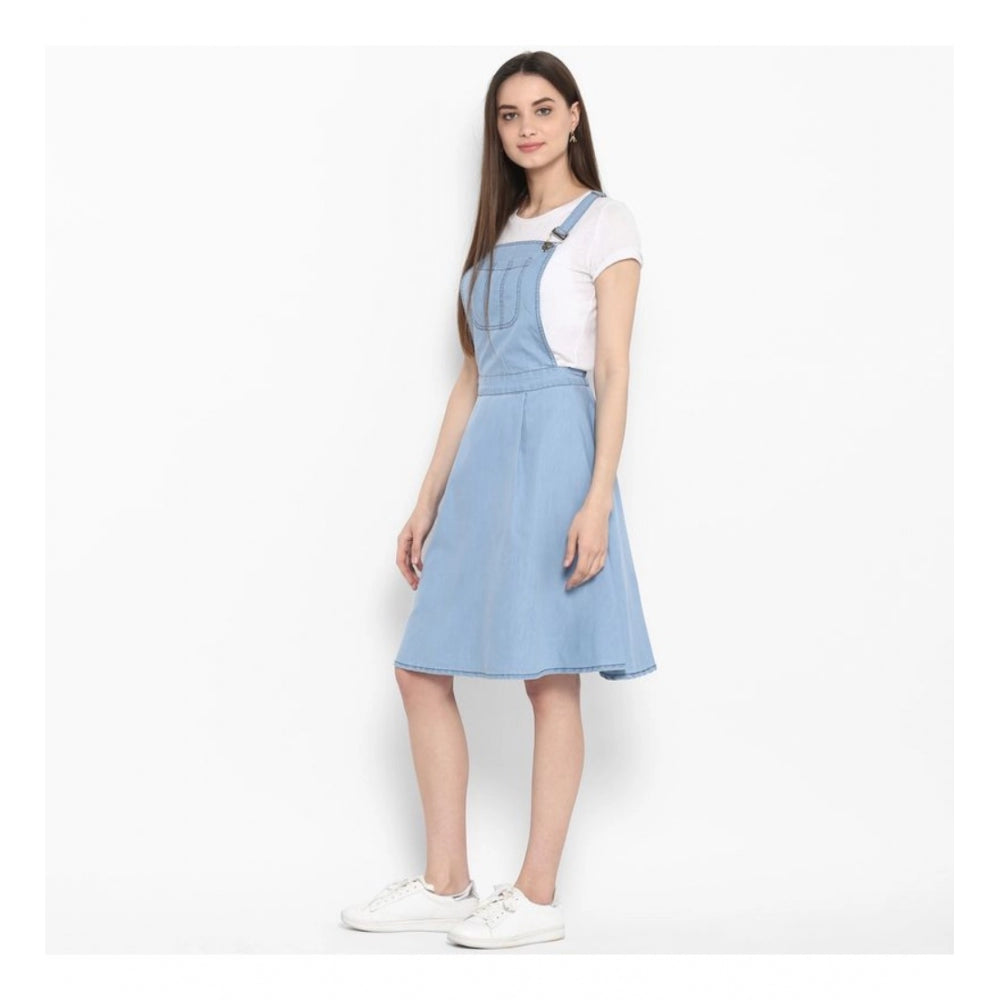 Amfyn Women's Denim Solid Sleeveless Above Knee Dress (Blue)