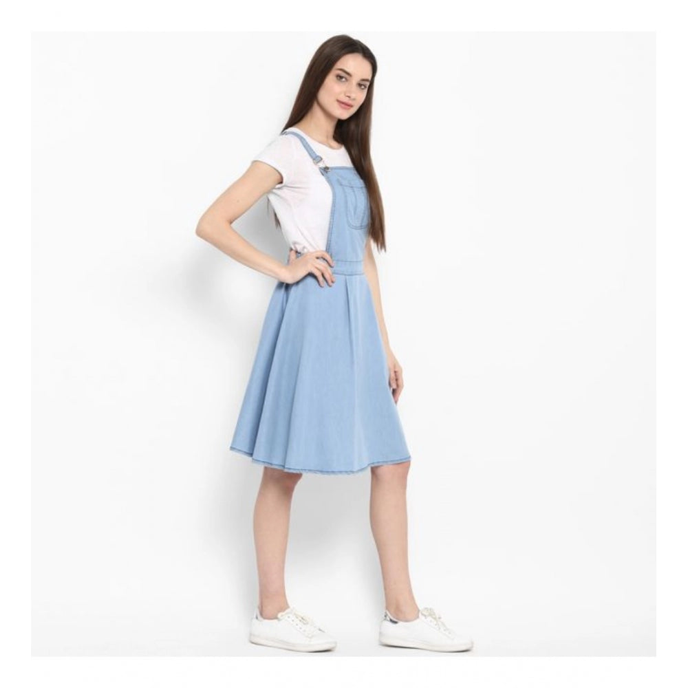 Amfyn Women's Denim Solid Sleeveless Above Knee Dress (Blue)