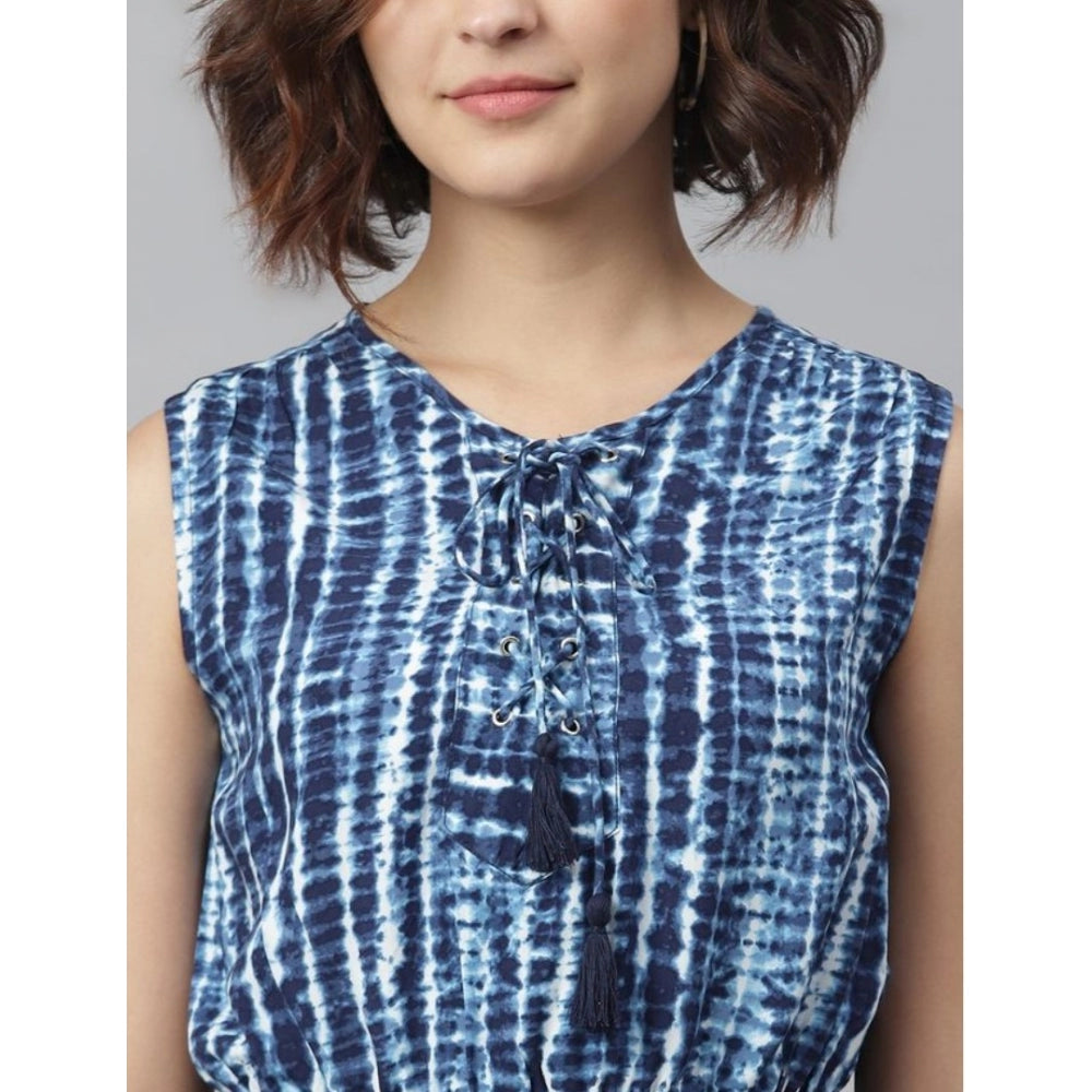 Amfyn Women's Rayon Tie &amp; Dye Sleeveless Above Knee Dress (Blue)