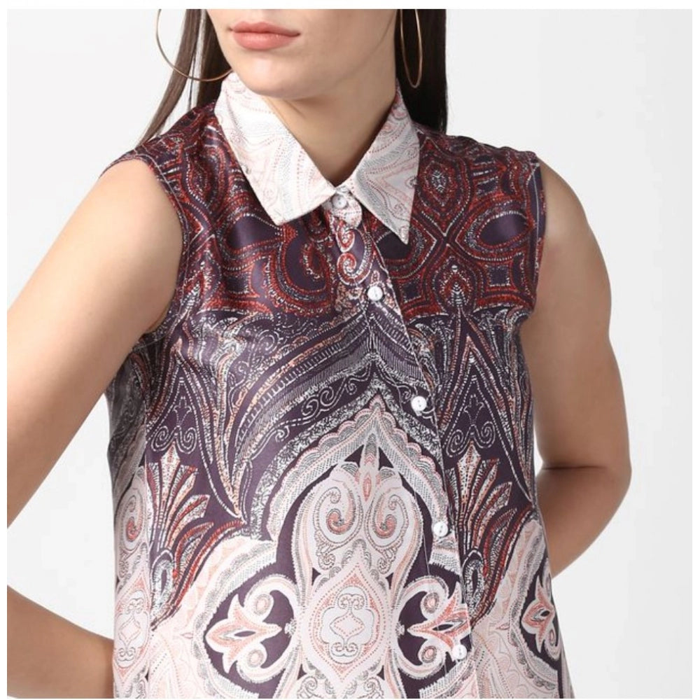 Amfyn Women's Polyester Printed Sleeveless Above Knee Dress (Orange)