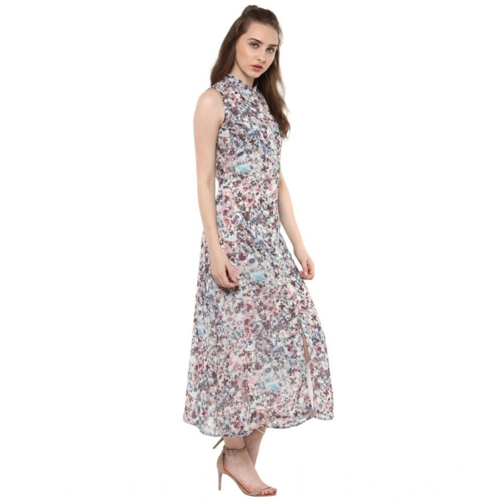 Amfyn Women's Polyester Chiffon Printed Sleeveless Dress (Multicolor)