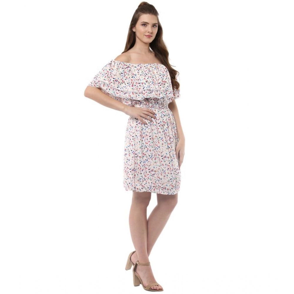 Amfyn Women's Rayon Floral Half Sleeve Above Knee Dress (Multicolor)