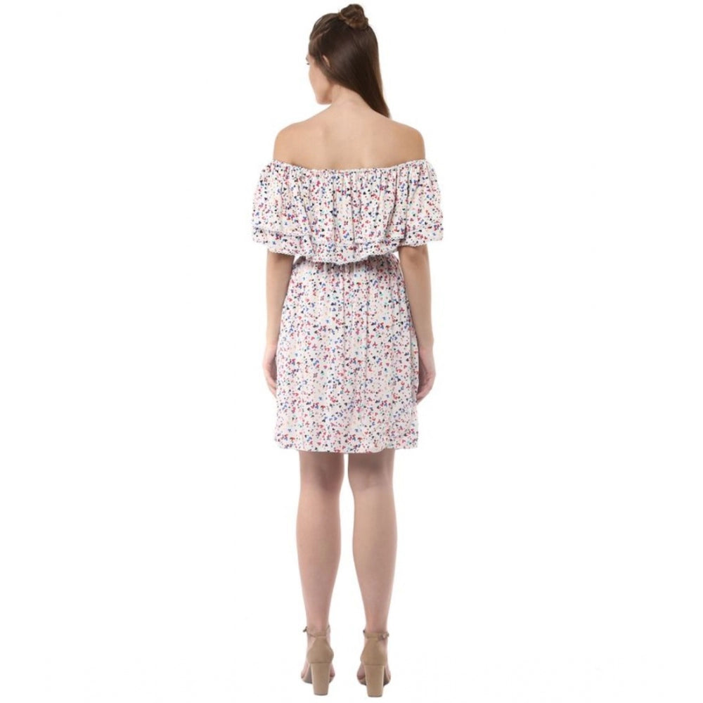 Amfyn Women's Rayon Floral Half Sleeve Above Knee Dress (Multicolor)