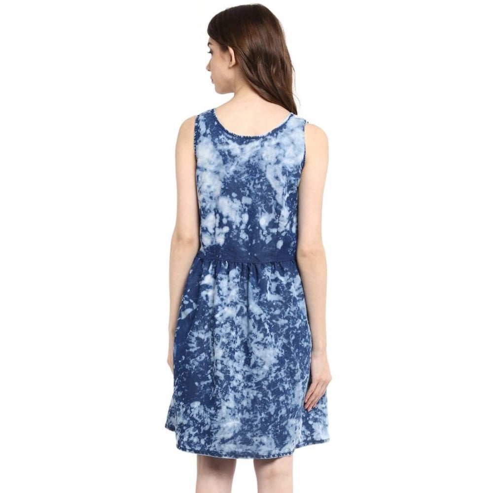 Amfyn Women's Denim Tie &amp; Dye Sleeveless Above Knee Dress (Blue)