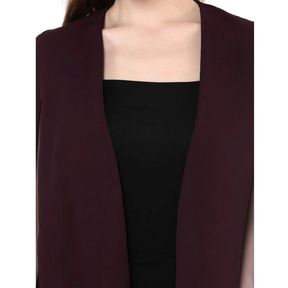 Amfyn Women's Polyester Solid Cape Sleeve Blazer (Wine)
