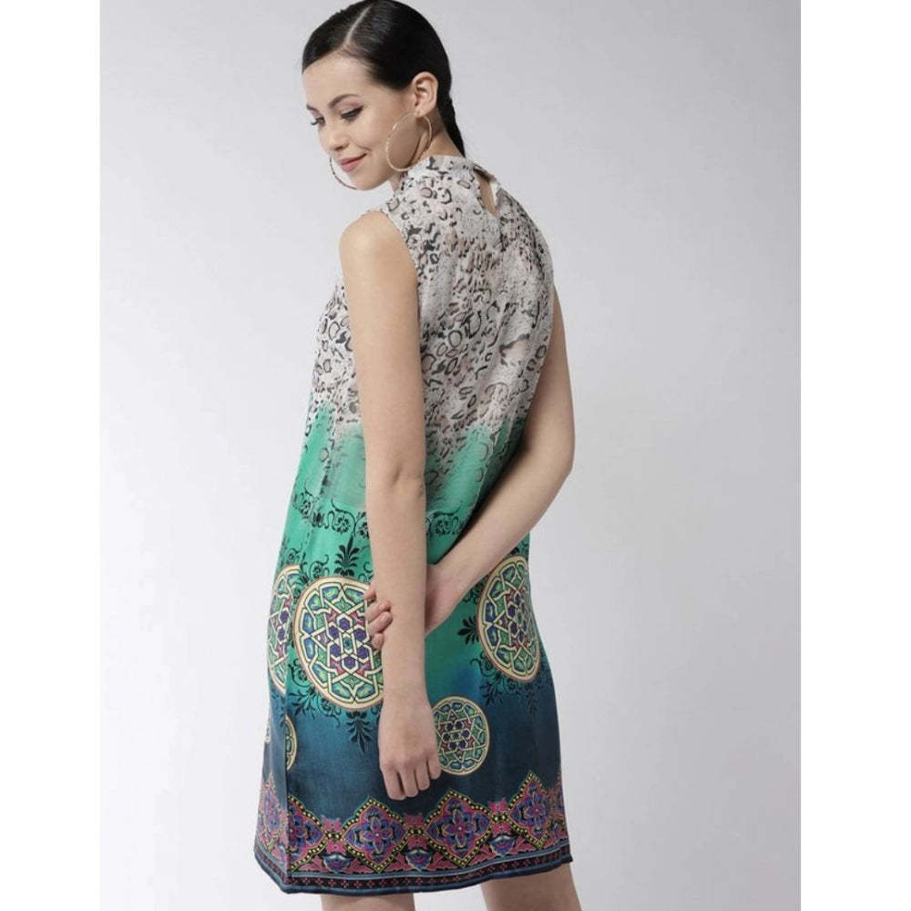 Amfyn Women's Polyester Printed Sleeveless Above Knee Dress (Multicolor)
