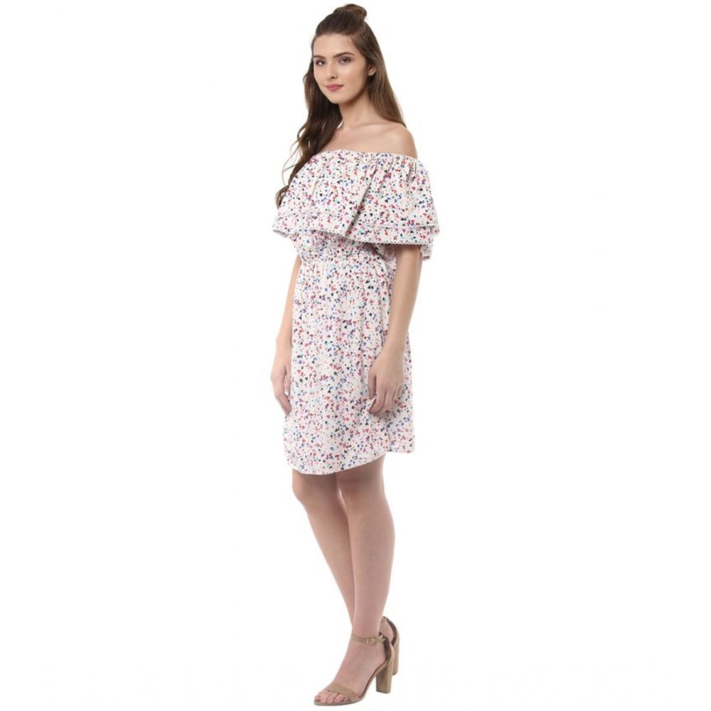 Amfyn Women's Rayon Floral Half Sleeve Above Knee Dress (Multicolor)