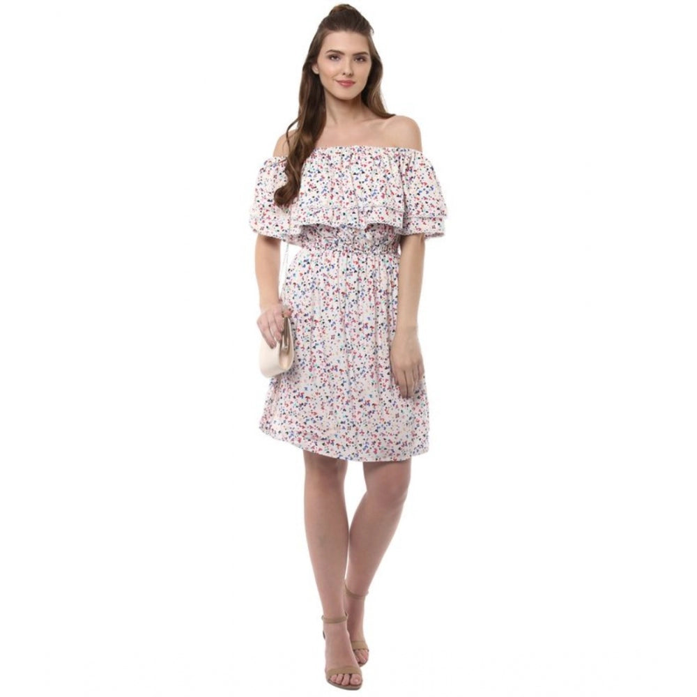 Amfyn Women's Rayon Floral Half Sleeve Above Knee Dress (Multicolor)