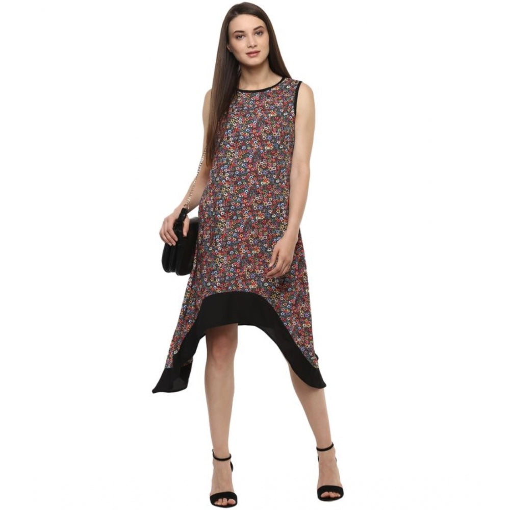 Amfyn Women's Polyester Printed Sleeveless Knee-Length Dress (Multicolor)