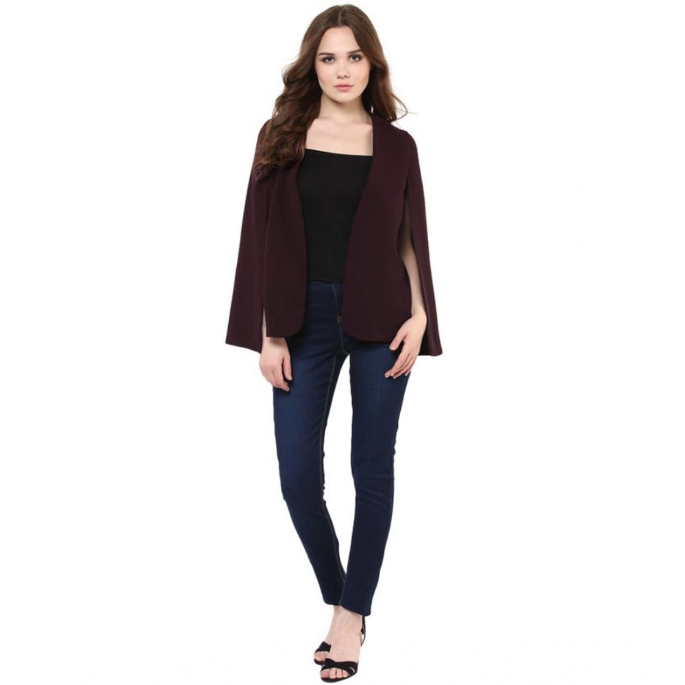 Amfyn Women's Polyester Solid Cape Sleeve Blazer (Wine)