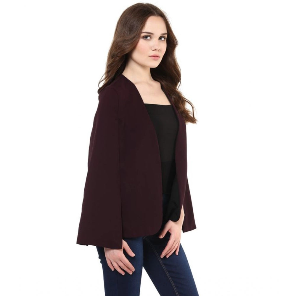 Amfyn Women's Polyester Solid Cape Sleeve Blazer (Wine)