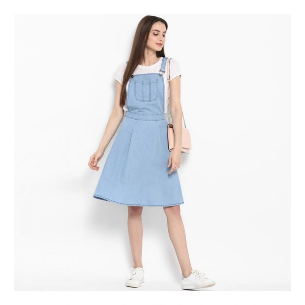 Amfyn Women's Denim Solid Sleeveless Above Knee Dress (Blue)
