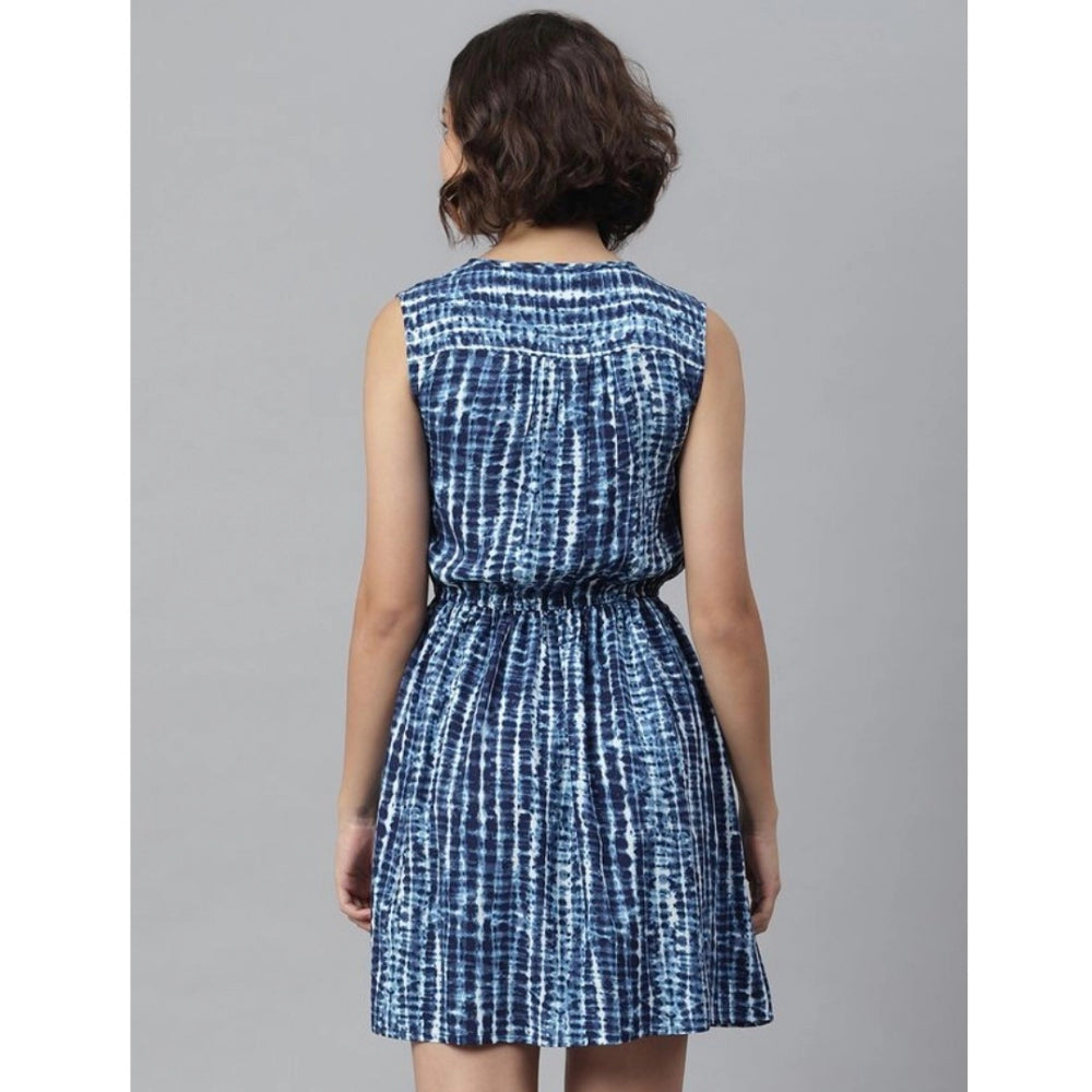 Amfyn Women's Rayon Tie &amp; Dye Sleeveless Above Knee Dress (Blue)
