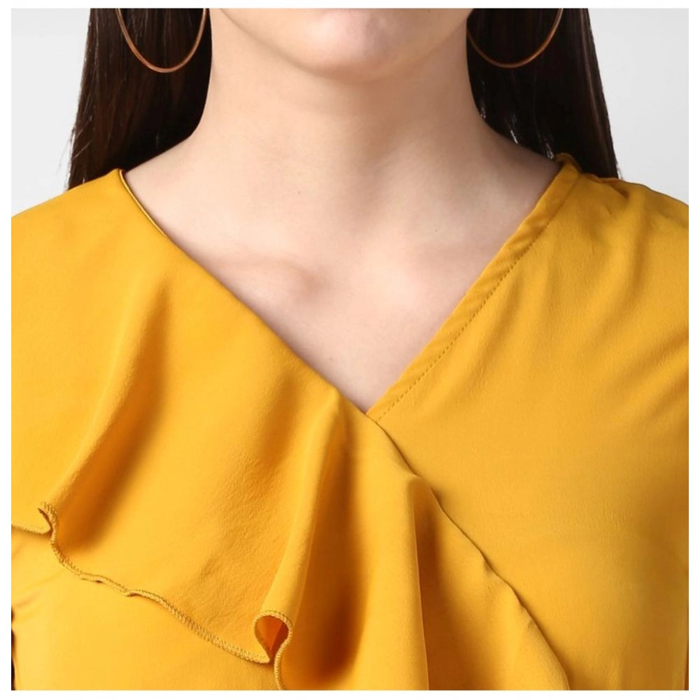 Amfyn Women's Polyester Ruffled Cap Sleeve Knee-Length Dress (Yellow)