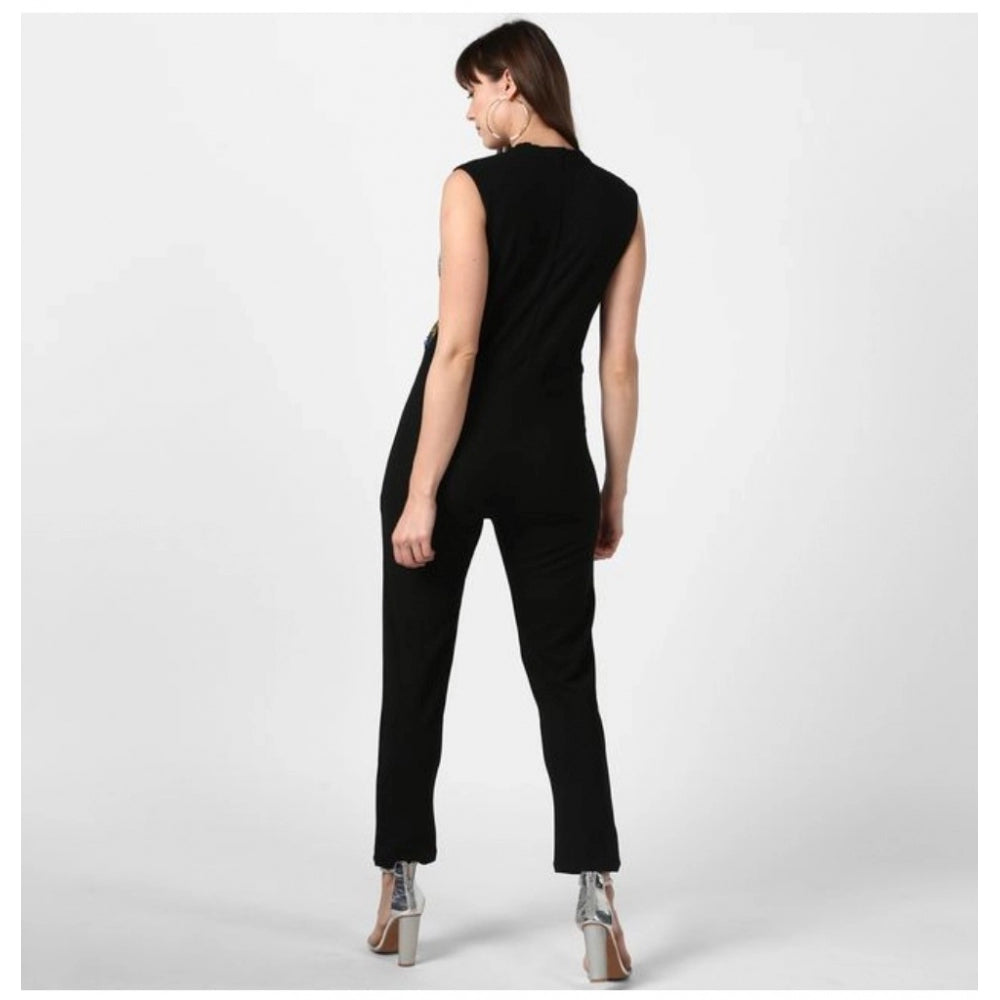 Amfyn Women's Polyester Embellished Sleeveless Jumpsuit (Black)