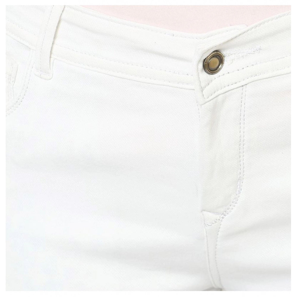 Amfyn Women's Denim Solid Buttoned Jeans (White)