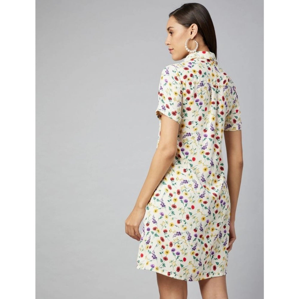 Amfyn Women's Polyester Floral Short Sleeve Above Knee Dress (Multicolor)