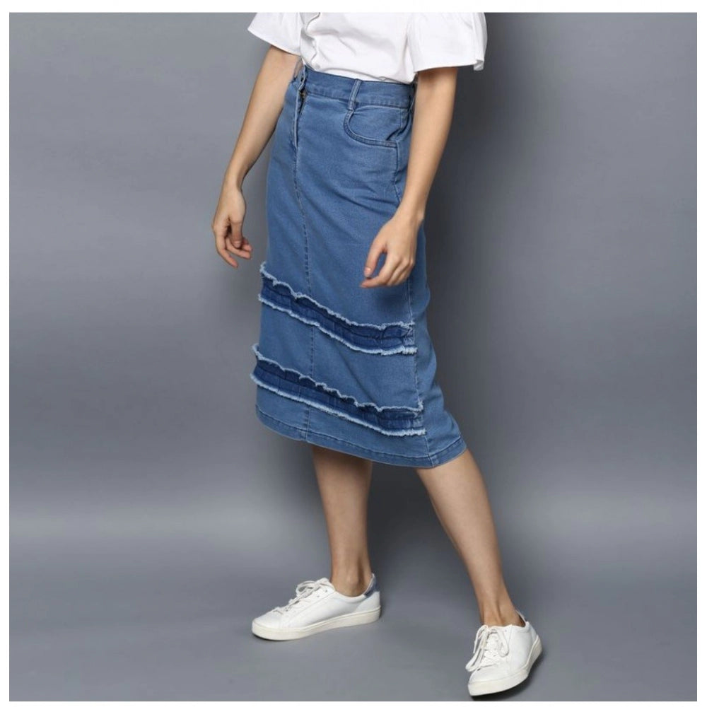 Amfyn Women's Denim Washed Buttoned Skirt (Blue)