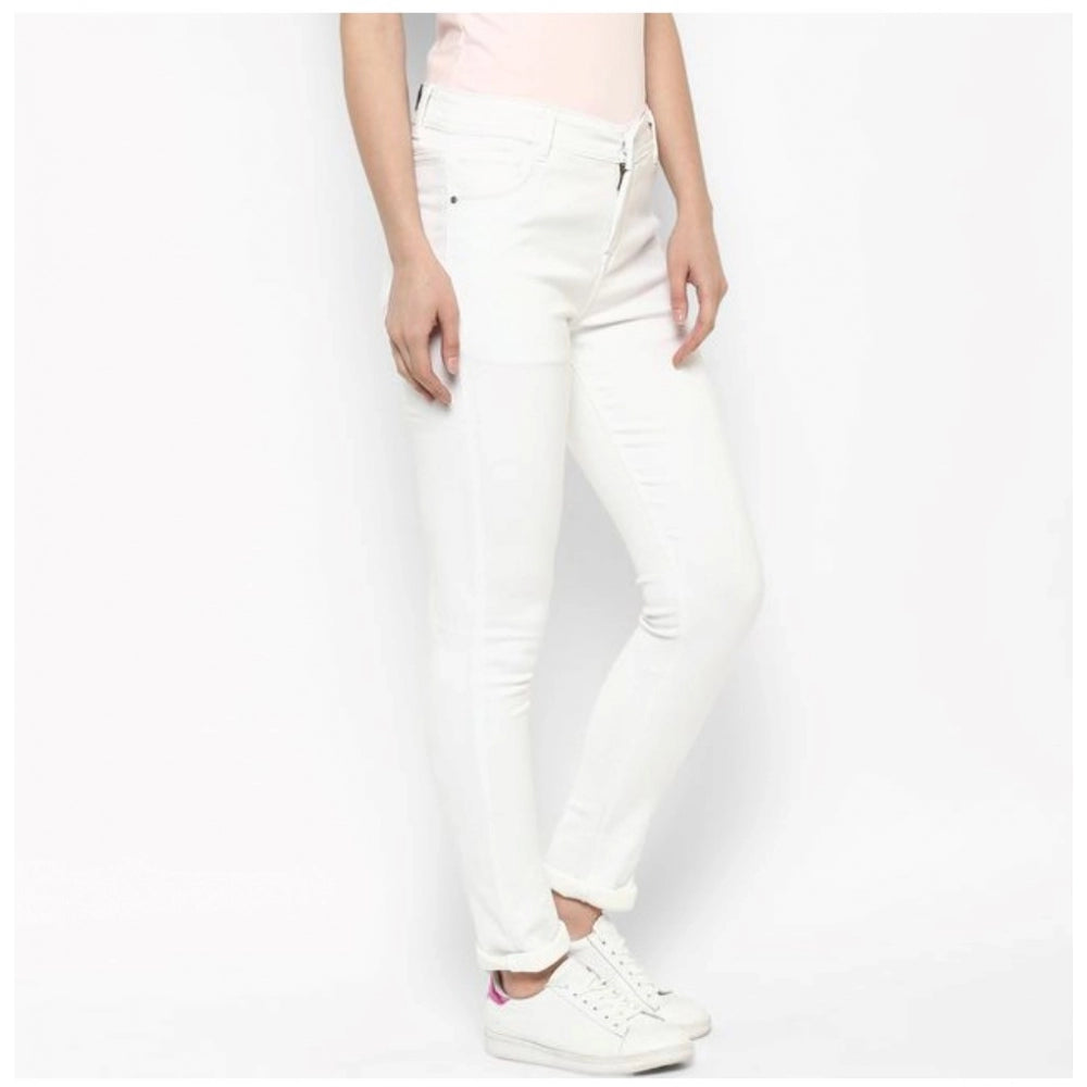 Amfyn Women's Denim Solid Buttoned Jeans (White)